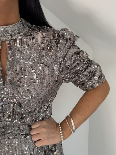 LIPSY DRESS SIZE 14 SEQUIN KEYHOLE PUFF SLEEVE UNDERBUST BRAND NEW WITH TAGS - Picture 4 of 7