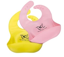 MAI BOSS Waterproof Silicone Bib Easily Wipes Clean! Pink & Yellow (2) Sealed!