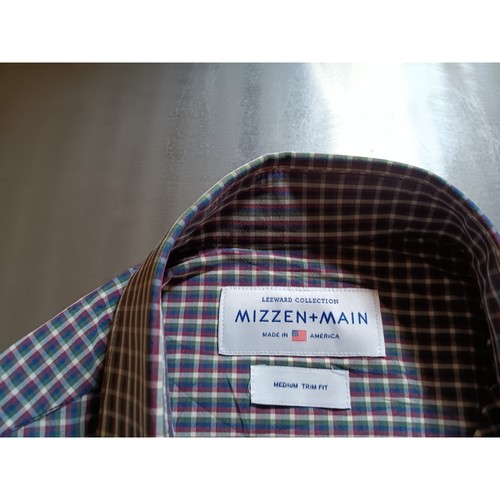 Mizzen+Main Men's Medium Grid Plaid Button-Up Shirt Made in USA - Picture 3 of 6