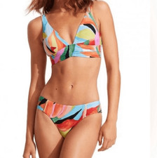 Seafolly Swim Triangle Top Two-Piece Bikini Set Tropical 12 Ruched Anthropologie