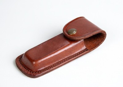 Brown Leather Sheath Belt Carry Case for 4.5'' - 5'' Folding Pocket Knives, Basic