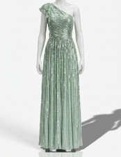 Mac Duggal Women's Green Sequined One Shoulder Flutter Sleeve Gown Dress Sz 0