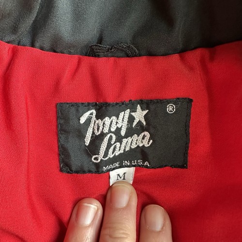 Vintage Tony Lama Bomber Jacket Puffy Coat Red Black Size Medium Lined - Picture 6 of 15
