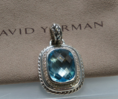 David Yurman 925 Blautopas 15mmx20mm Wheaton Albion Noblesse Enhancer Anhänger