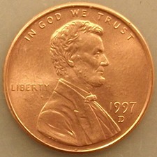 1997 D Lincoln Memorial Penny Brilliant Uncirculated Cent Red BU Coin