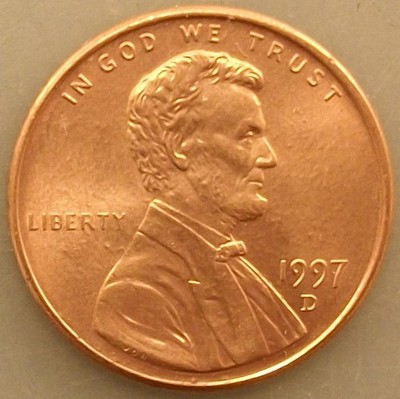 1997 D Lincoln Memorial Penny Brilliant Uncirculated Cent Red BU Coin