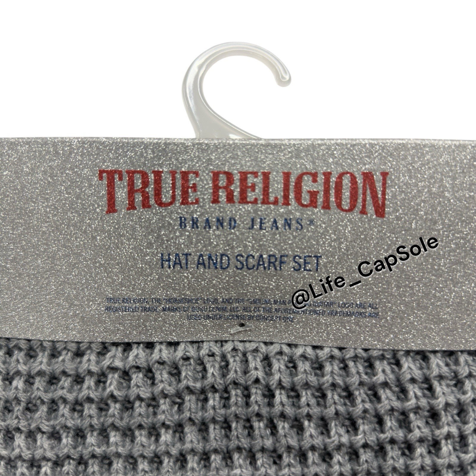 True Religion Hat Scarf Set Grey Silver One Size Warm Glitter Gem Knitted NEW thumbnail 2