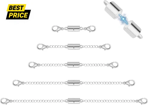 5Pcs Silver Magnetic Necklace Extender, Magnetic Necklace Clasps and Closures wi - product listing photo