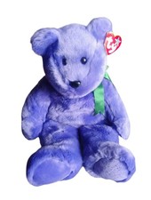 Ty Beanie Buddy 14" Purple Employee Bear with Green Bow 2000 Plush