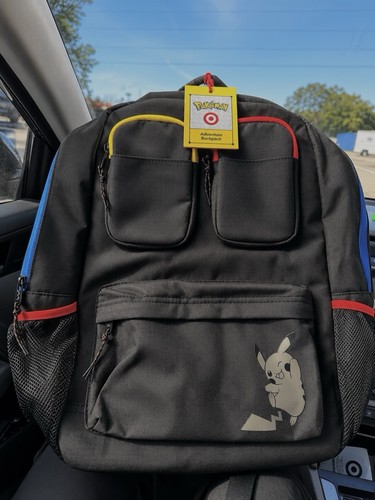 Pokémon Pikachu Black Polyester Medium Backpack w/ Pockets, Zip Closure