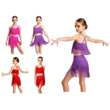 Girls Set Stage Skirt Dance Top Light Uniform Sleeveless Costume Fringe Show