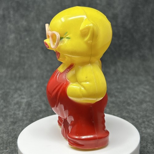 Vtg Yellow Piggy Bank Red Overalls Pink Glasses 5 Inch Collectible No Stopper - Picture 2 of 9
