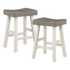 Lexicon Caspian Solid Wood 24" Stool in 2-Tone finish (White and Coffee)