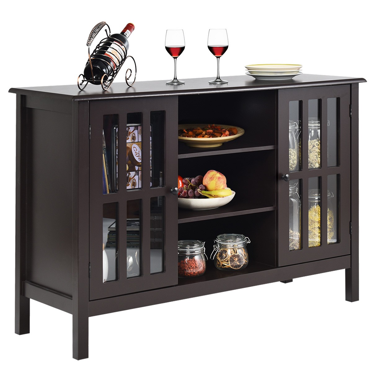 Mordern TV Stand Storage Shelves Console Cabinet Holds Up To A 50" TV Brown