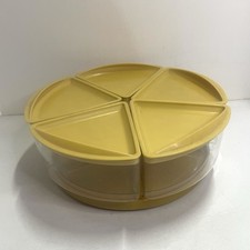 Vintage Rubbermaid Gold Lazy Susan With 5 Pie Shaped Containers And Lids