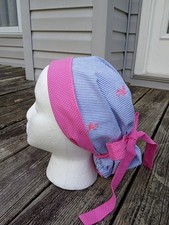 Surgical/Hair Loss Ponytail Scrub Cap Reversible Flamingo Embroidery