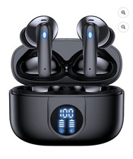 Bluetooth Wireless In-Ear Earbuds, Built-In Mic, LED Charging Case - Black
