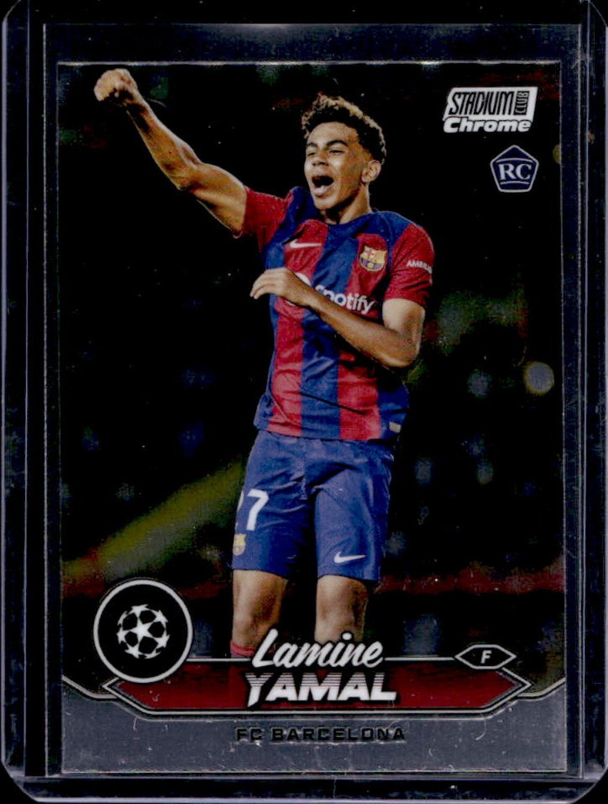2023-24 Topps Stadium Club Chrome UEFA Lamine Yamal RC Rookie #27 Barcelona view 1