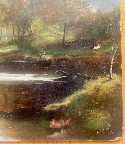 Agnes Pringle Original 1905 Landscape Oil on Academy Board With River & Mtns. - Picture 9 of 18