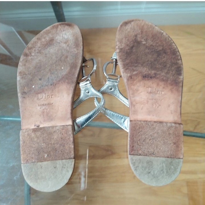 【希少】DIOR サンダル ヴィンテージ Rare Vintage Christian Dior Silver Leather Sandals CD Logo