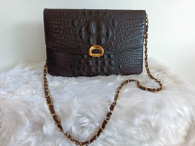 Authentic Esquire Genuine Leather Crocodile embossed Black Women Crossbody bags
