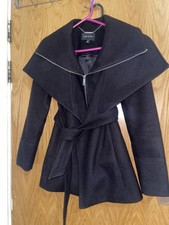 Forever New Black Wrap Coat Short - Size 6 Xs