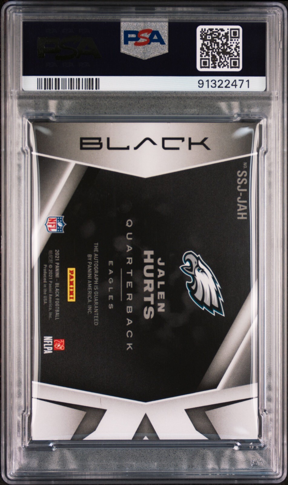 Jalen Hurts ON CARD SSP PSA 7 2021 Panini Black Screenshot Autograph /4 Silver view 2