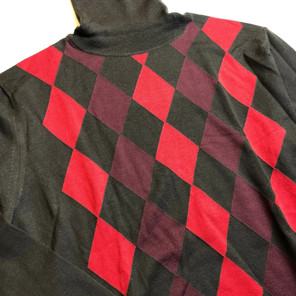 Prada Men's 100% Wool Turtleneck Argyle Sweater US L IT 54 - Image 3 of 4