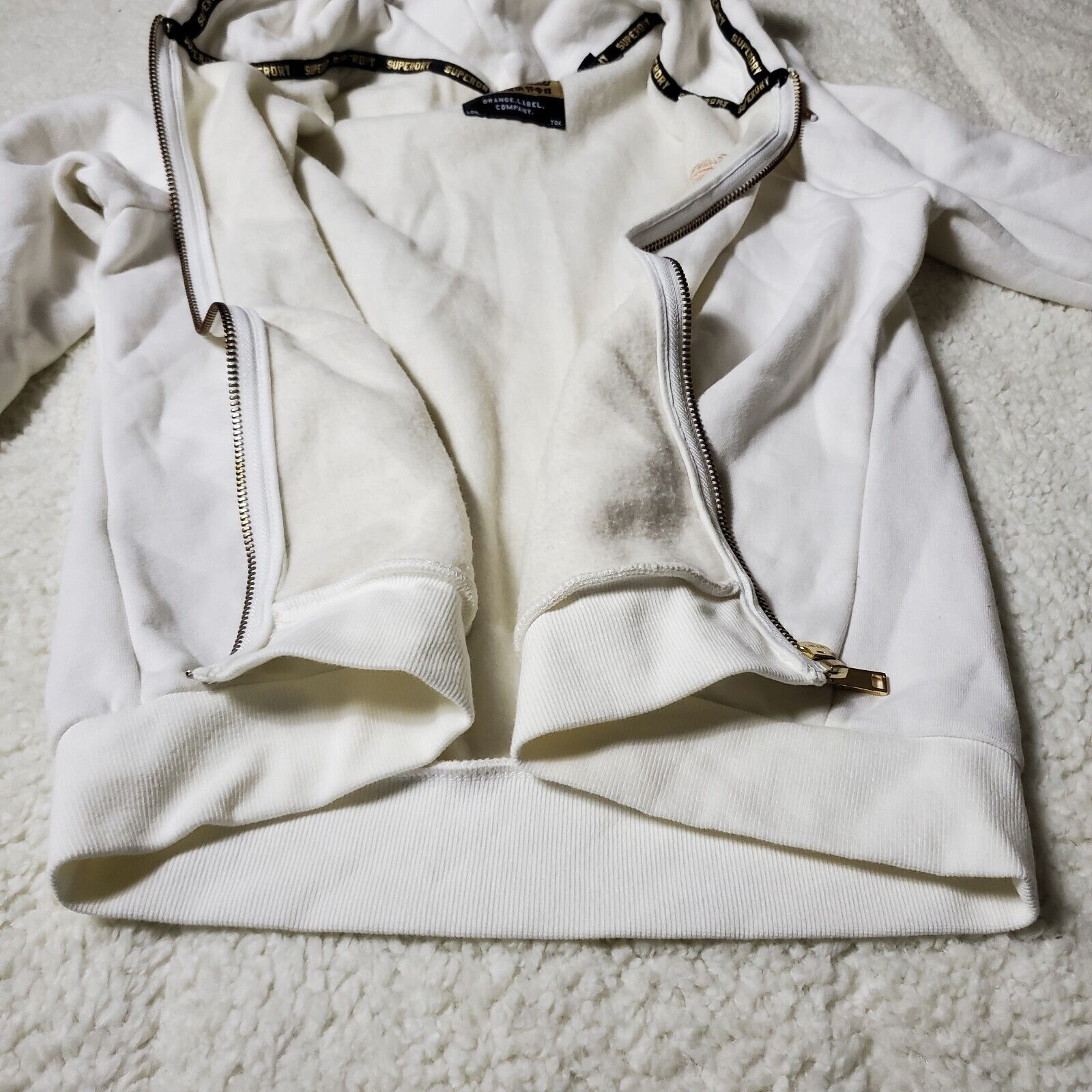 SuperDry Orange Label White Full Zip Sweater Jacket Women's Juniors Size 14