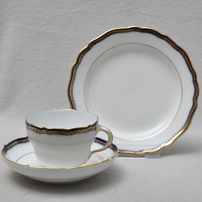 Meissen A-Kante, 3tlg. Kaffeegedeck, Tasse, UT, Teller, 1.Wahl, Pfeifferzeit