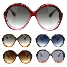 Womens Thick Plastic Round Chic Retro Mod Sunglasses