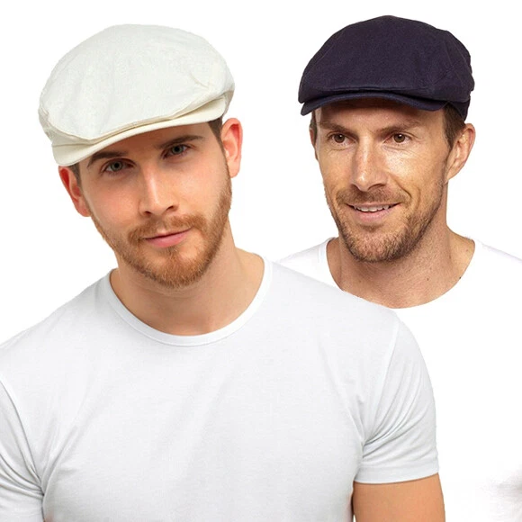 Lightweight Breathable Flat Cap in Navy & Cream