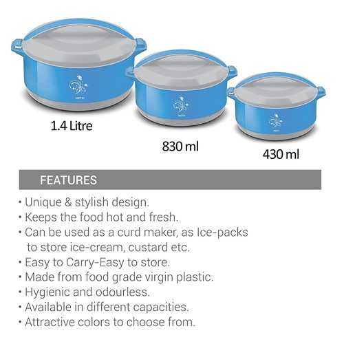 Milton Divine Jr Inner Steel Casserole (Set of 3, 430 ml, 830 ml, 1400 ml, Blue) - Picture 5 of 6