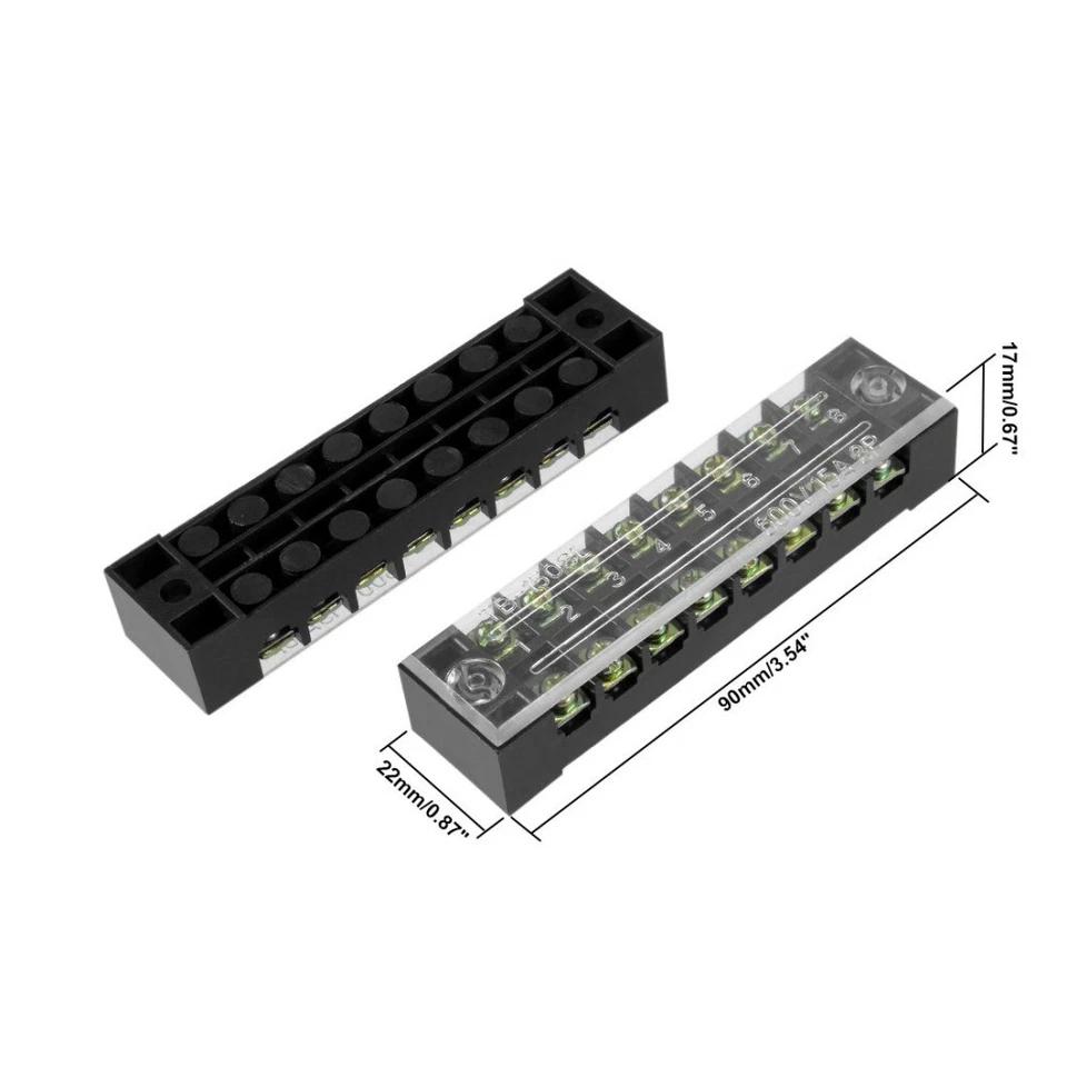 Dual Row Screw Terminal Electric Barrier Strip Block 600V 15A 3/4/5/6/10/12 Pins - Image 2 of 4