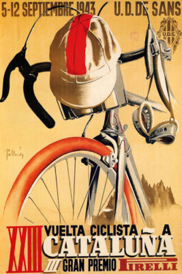 SPAIN PIRELLI BICYCLE BIKE RACE 1943 CYCLING TOUR CATALUNA VINTAGE POSTER REPRO