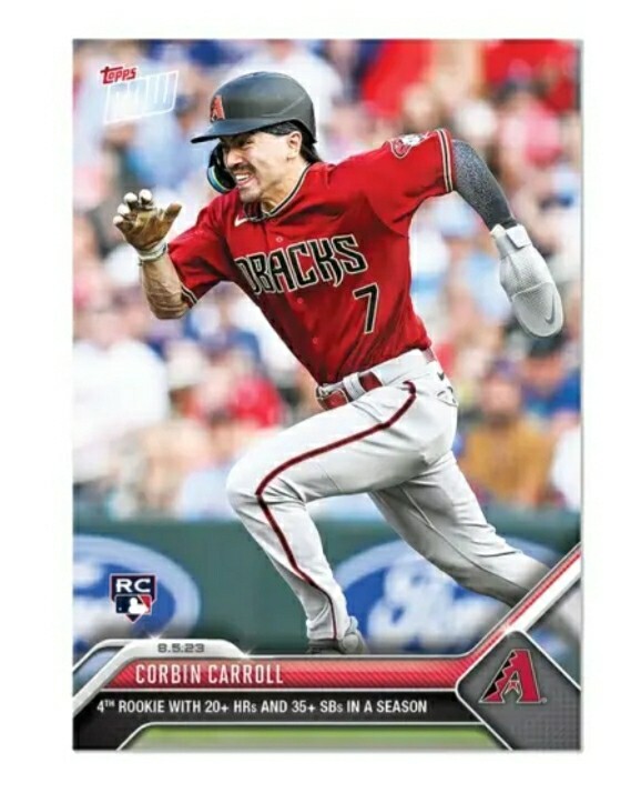 Corbin Carroll RC 4th Rookie 20+ HR 35+ SB 2023 TOPPS NOW Card #657 🔥