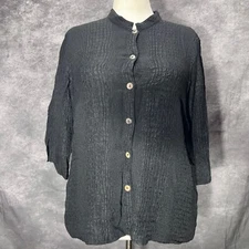 Citron Santa Monica Button Up Tunic Womens 0X Black 100% Silk Croco Embossed