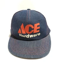 Vintage Ace Hardware Snapback Hat Mesh Trucker Denim Blue Cap