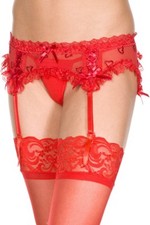 Strapsg&uuml;rtel rot schwarz oder wei&szlig; Herzdetail Netz 4 Riemen sexy Dessous P7722