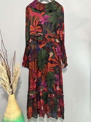knee length dresses for ladies Khaki Flower Bird Embroidered Midi Dress – FARM Rio