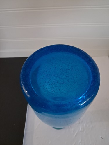 Vintage Murano Pulegoso Blue Art Glass Bottle Decanter 10" No Stopper Pier One - Picture 18 of 19