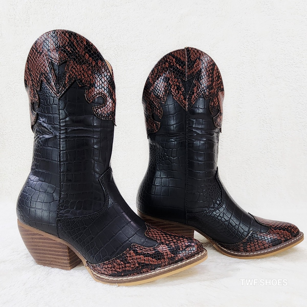 Snake Bite Black Western Reptile Cowboy Pull On Country Cowgirl