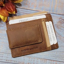 Genuine Leather Money Clip front pocket wallet with magnet clip and card ID...