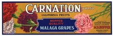 CARNATION Brand, Malaga Grapes, Fresno, **AN ORIGINAL FRUIT CRATE LABEL***