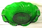 Vintage Anchor Hocking Diamond Sunburst Emerald Green Glass Bowl Ruffled Rim