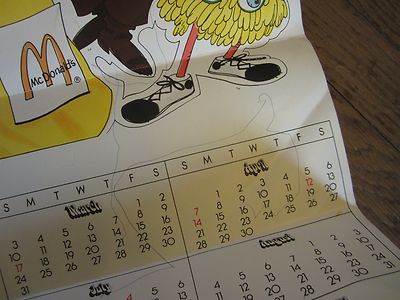 Vintage 1974 McDonald's Wall Calendar Paper Poster Ronald McDonald