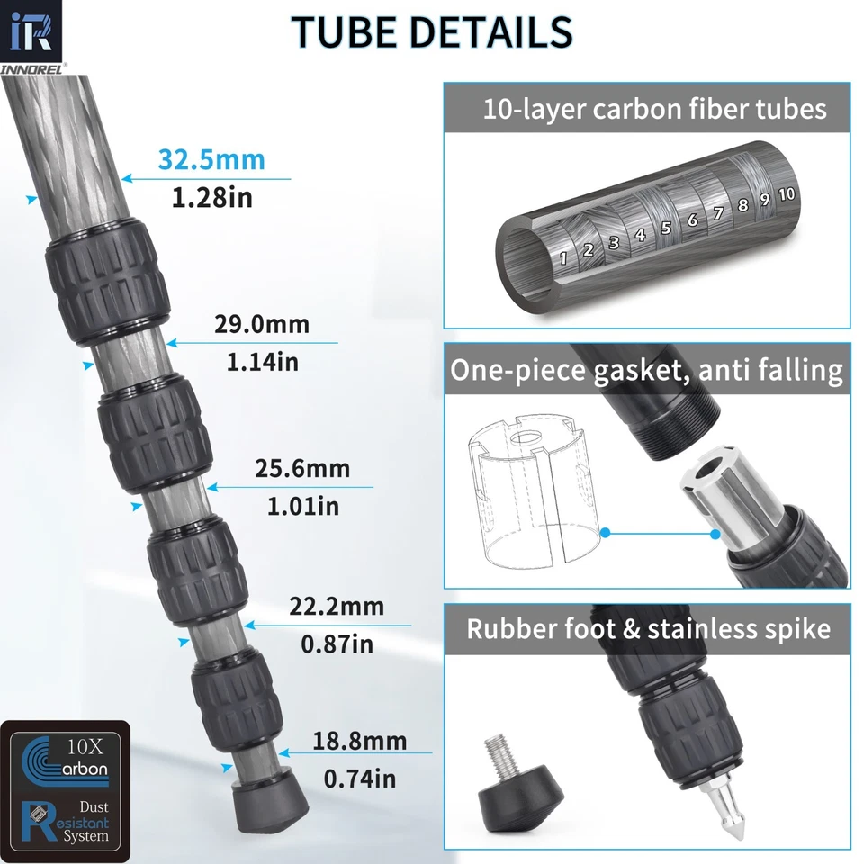 INNLREL 170cm Carbon Fiber Monopod Professional Travel Camera Monopod RM325C - image 3 of 4