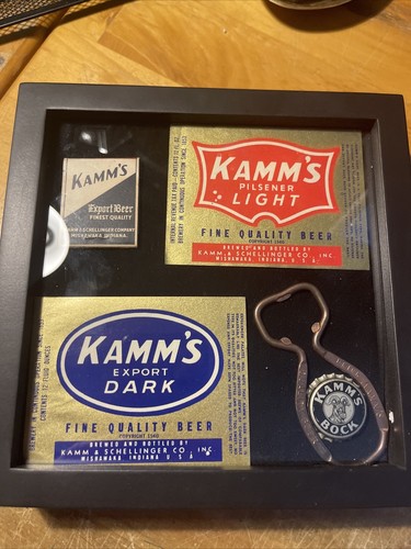 Kamm’s Beer Framed Collection 2) Original Labels Matchbook,cap Mishawaka Indiana