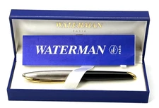 Waterman Carene Deluxe GT Silver 23K Gold & Black Lacquer M Medium 18K Nib Pen