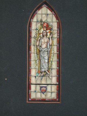 Triumphant Christ Stained Glass Design Drawing 1950s-1990s Chiro Flag Lilies
